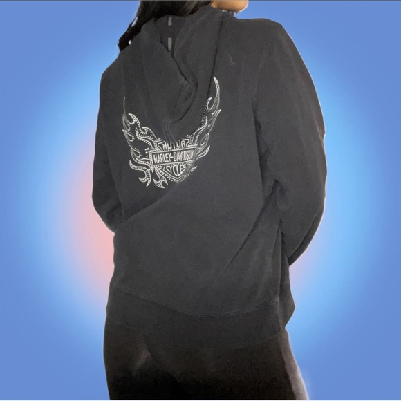 Y2K Harley Davidson Rhinestone Zip Up Hoodie - Picture 2 of 2